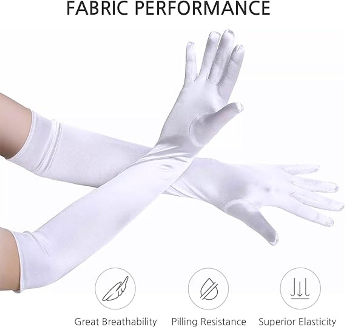 Gloves - 55 cm - Long glove - Long satin women's gloves - for weddings, parties, formal events and performances - Elastic gloves - up to the elbow — image 4