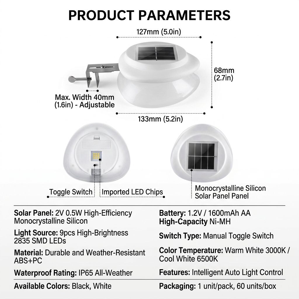 Solar Powered Fence Light with Durable ABS+PC Housing, Monocrystalline Silicon Panel, and Adjustable Mounting Clip for Outdoor Garden, Patio, Deck — image 2