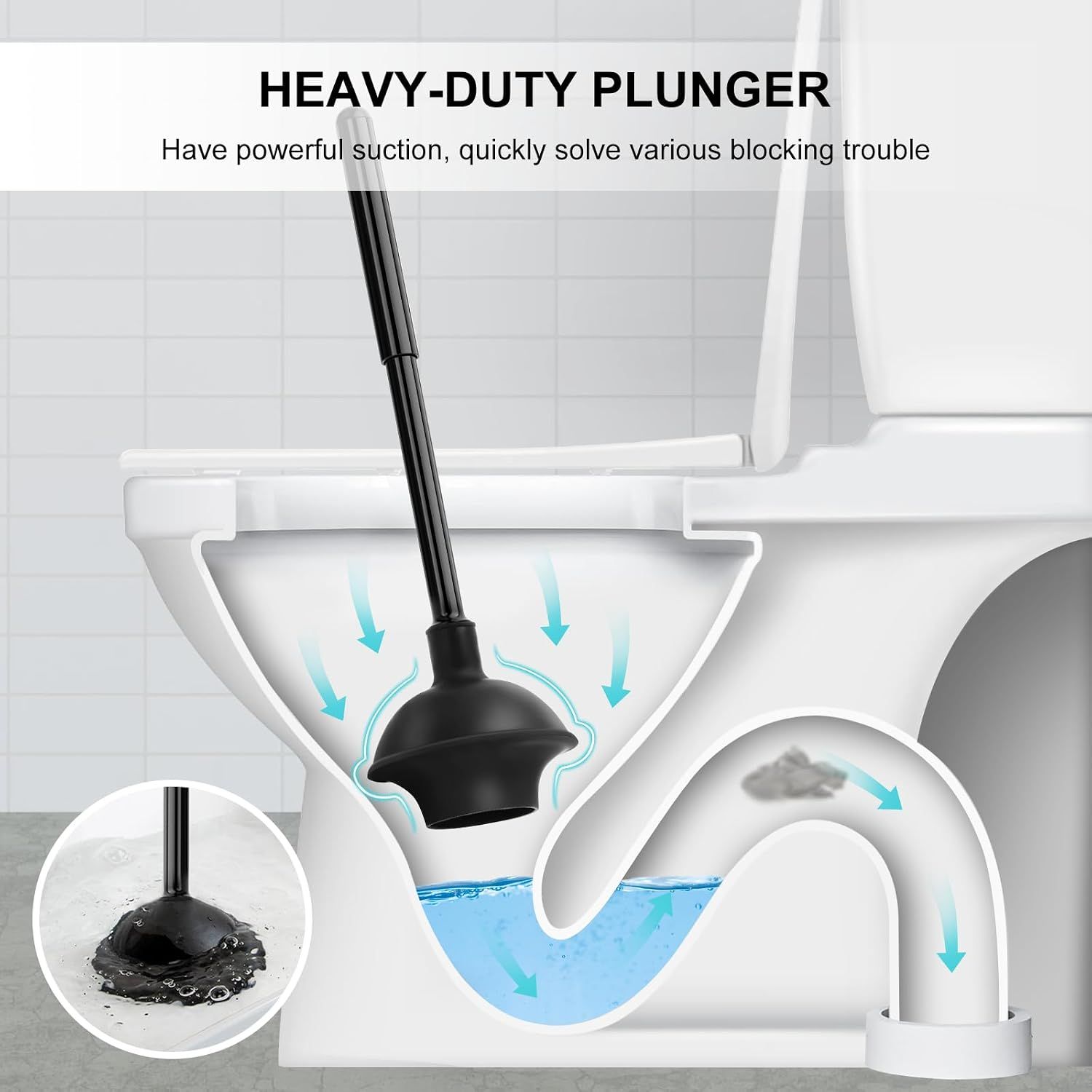 Toilet Brush and Plunger Set with Semi-Hidden Holder, Heavy-Duty Bowl Brush and Toilet Plunger for Deep Bathroom Cleaning, Black โ image 4
