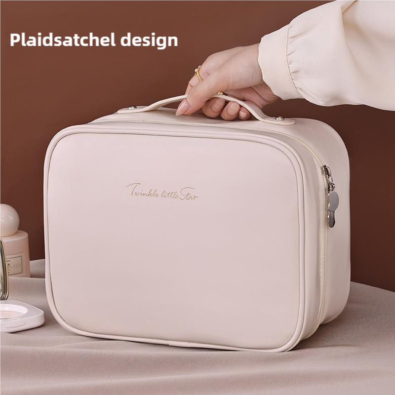 White Portable PU Leather Makeup Bag with Detachable Divider - Travel Cosmetic Organizer โ image 3
