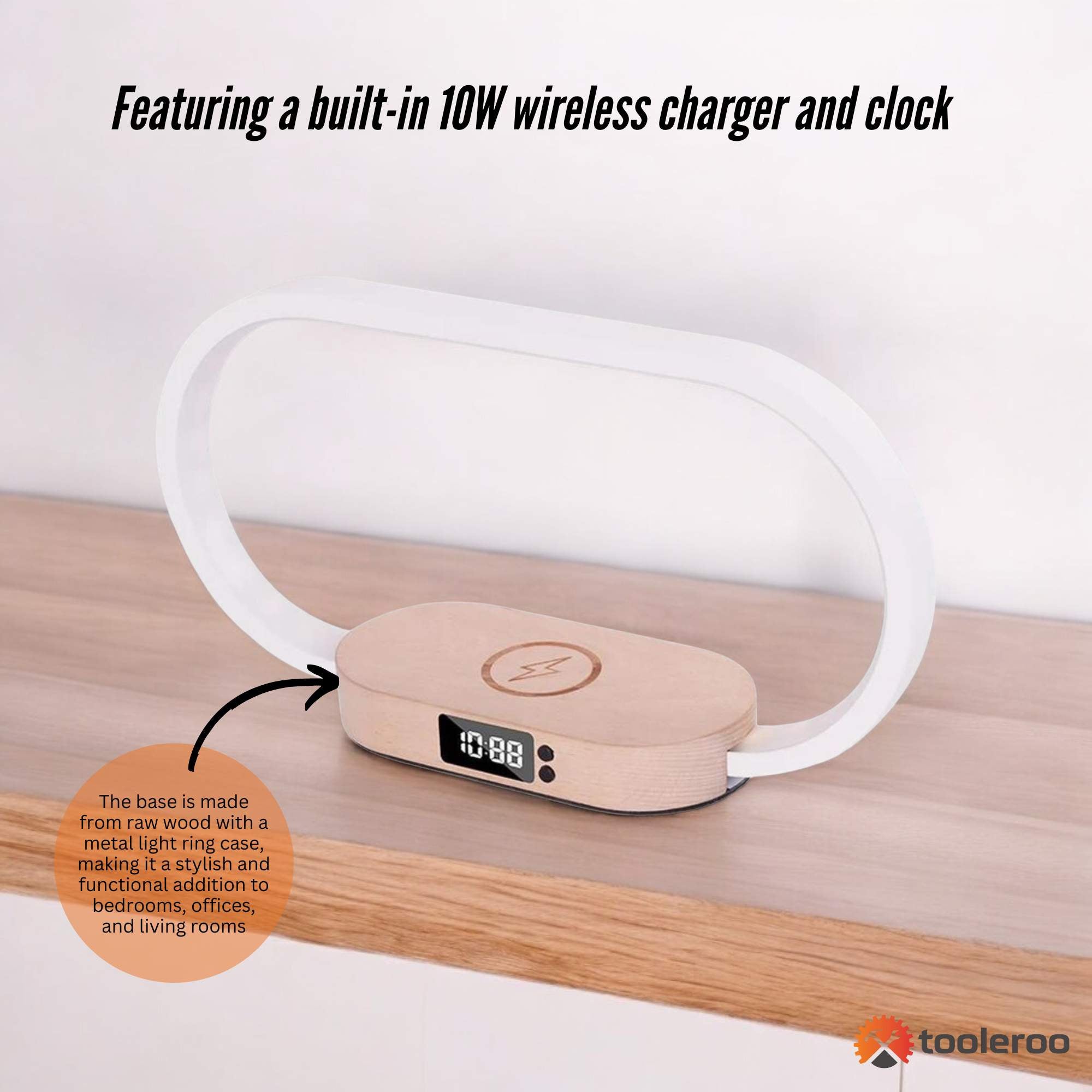 Wireless Phone Charger Table Lamp - USB Port Charging Bedside Light With Clock โ image 4