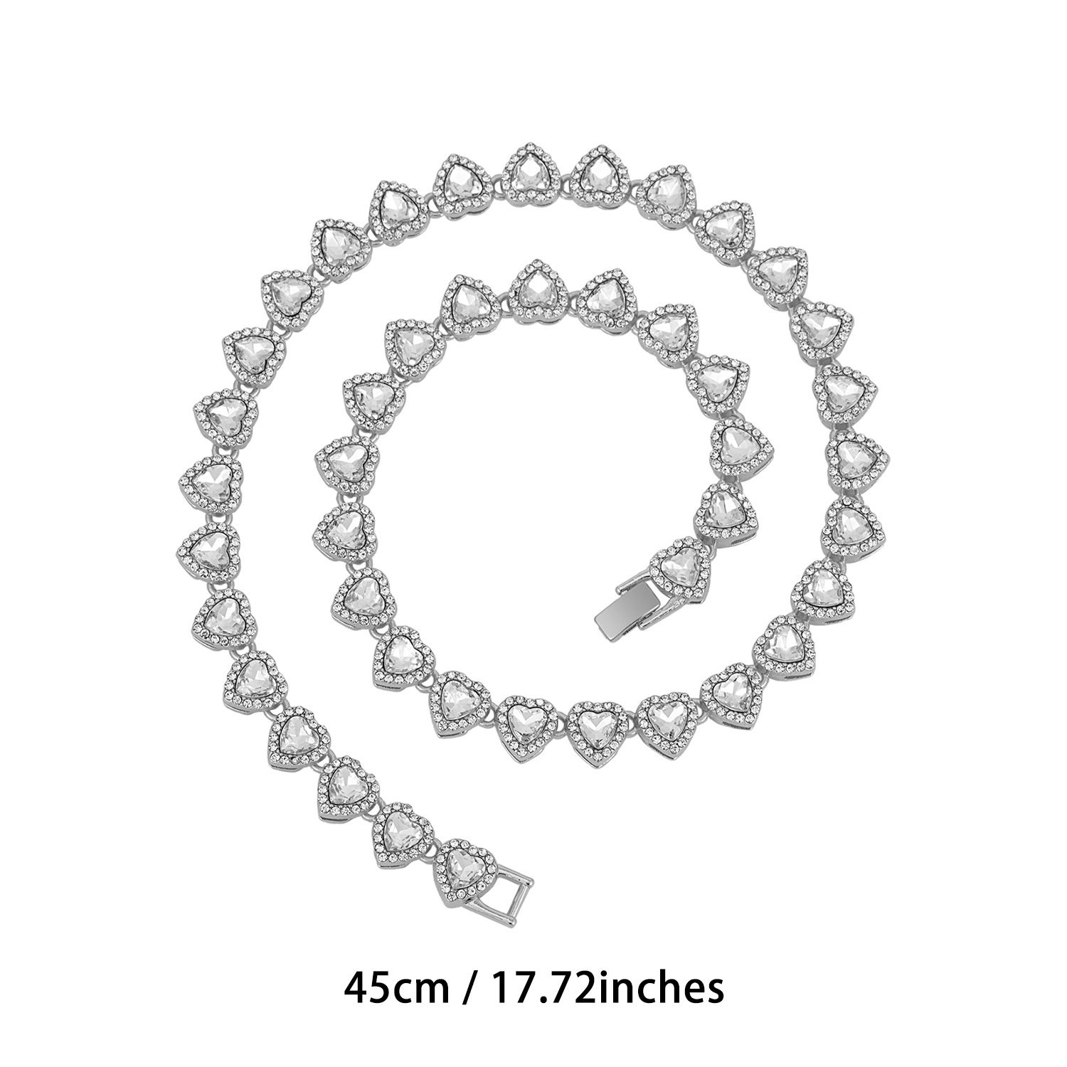 Silver-Plated Heart Rhinestone Cuban Link 18 inch Tennis Necklace and 7 inch Tennis Bracelet Set for Women, Crystal Heart Chain Fashion Jewelry Accessories โ image 2