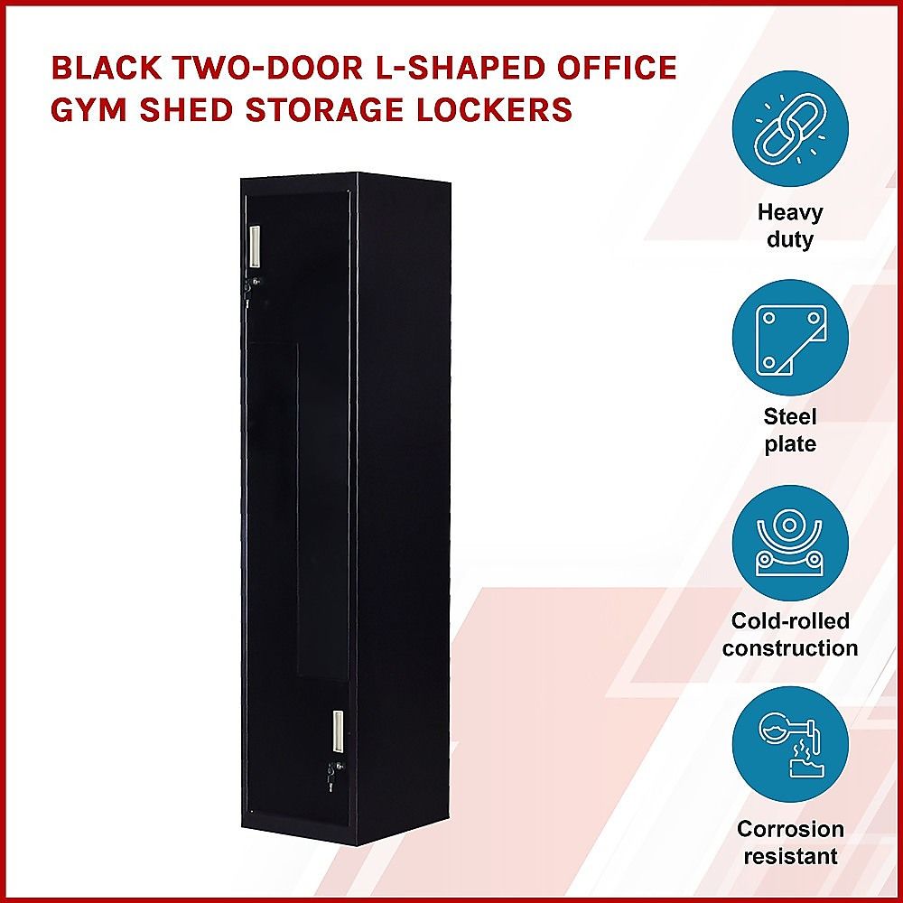 Black Two-Door L-shaped Office Gym Shed Storage Lockers — image 5