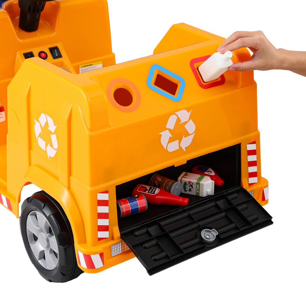 Rigo Kids Ride On Car Garbage Truck Police Light 12V Electric Toys Cars Yellow — image 4