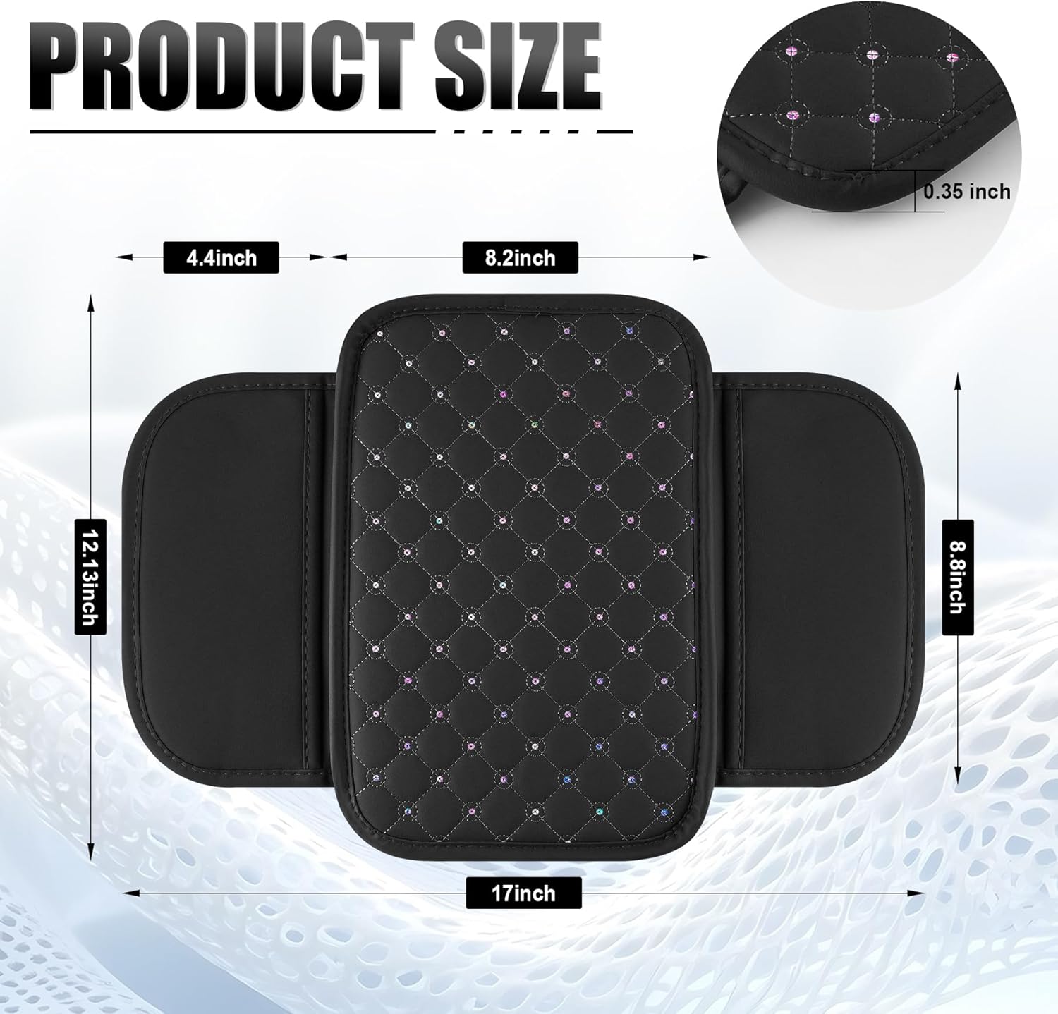 Bling Center Console Arm Rest Cover for Car, Middle Armrest Storage Box Cover, Interior Car Accessories Women and Man Gifts Sets (Black) black — image 3