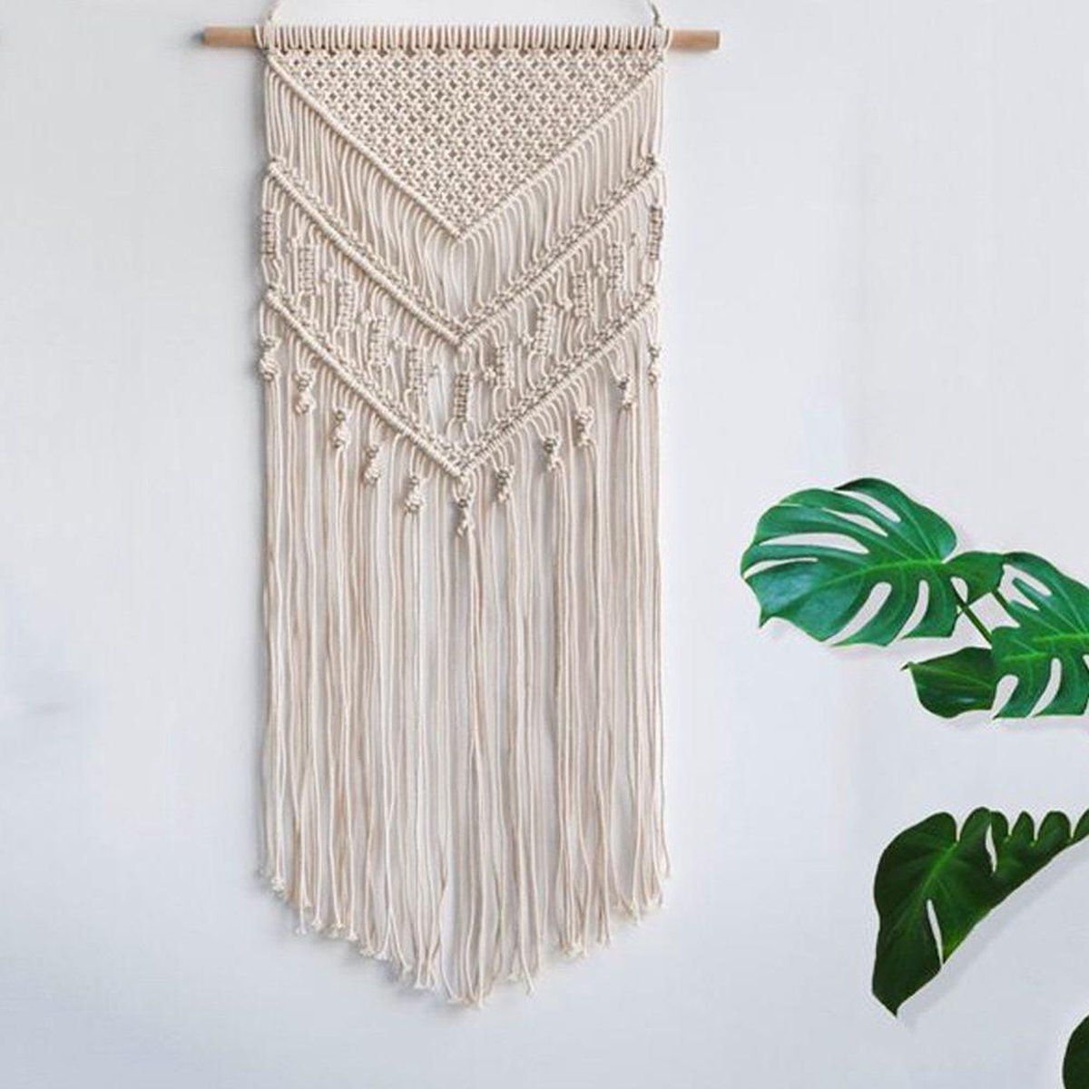 Boho Macrame Wall Hanging, Natural Cotton Woven Tapestry, 100 × 40 cm
