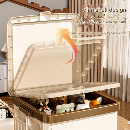 Beige Large Foldable Storage Box with Lid and Wheels - Heavy Duty Collapsible Toy Organizer Bin โ image 3