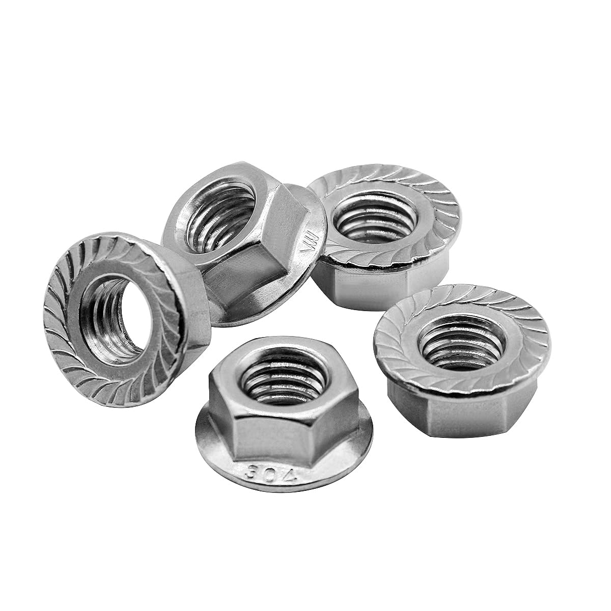 M5*0.8 Serrated Flange Hex Lock Nuts 304 Stainless Steel 18-8 Bright Finish (100PCS)