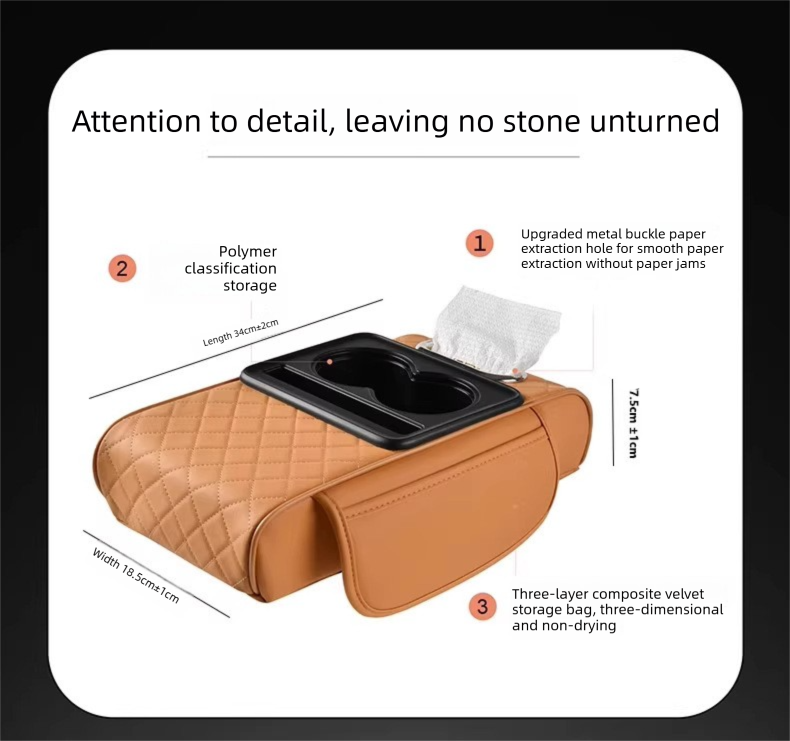 Wine red Car Central Armrest Box Raiser Pad with Cup Holder, Tissue Box & Phone Storage – 4-in-1 Multi-Functional Design — image 6