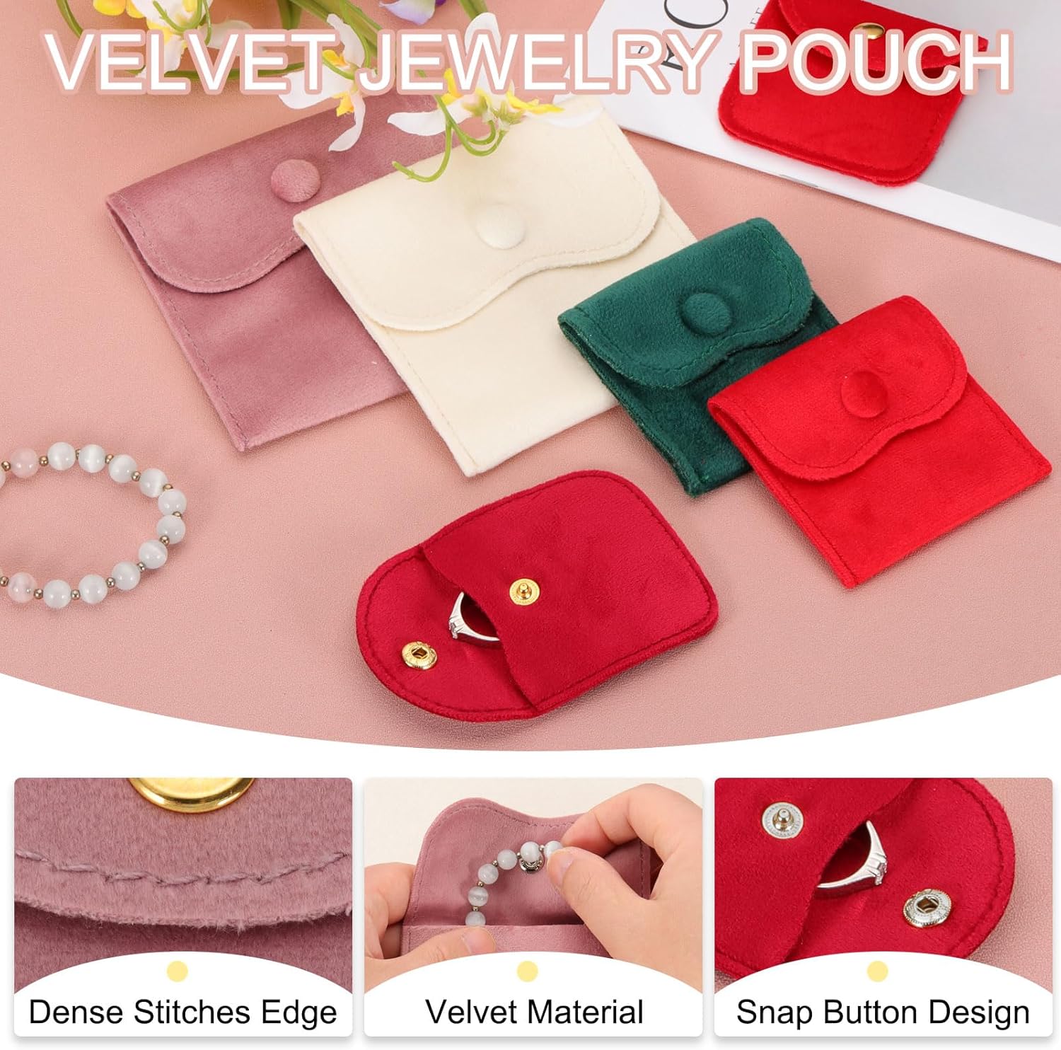 3x3 Inch Velvet Jewelry Pouches, 24 Pcs Packaging Gift Bags with Snap Button for Bracelet Necklace Rings Watch, Black โ image 3
