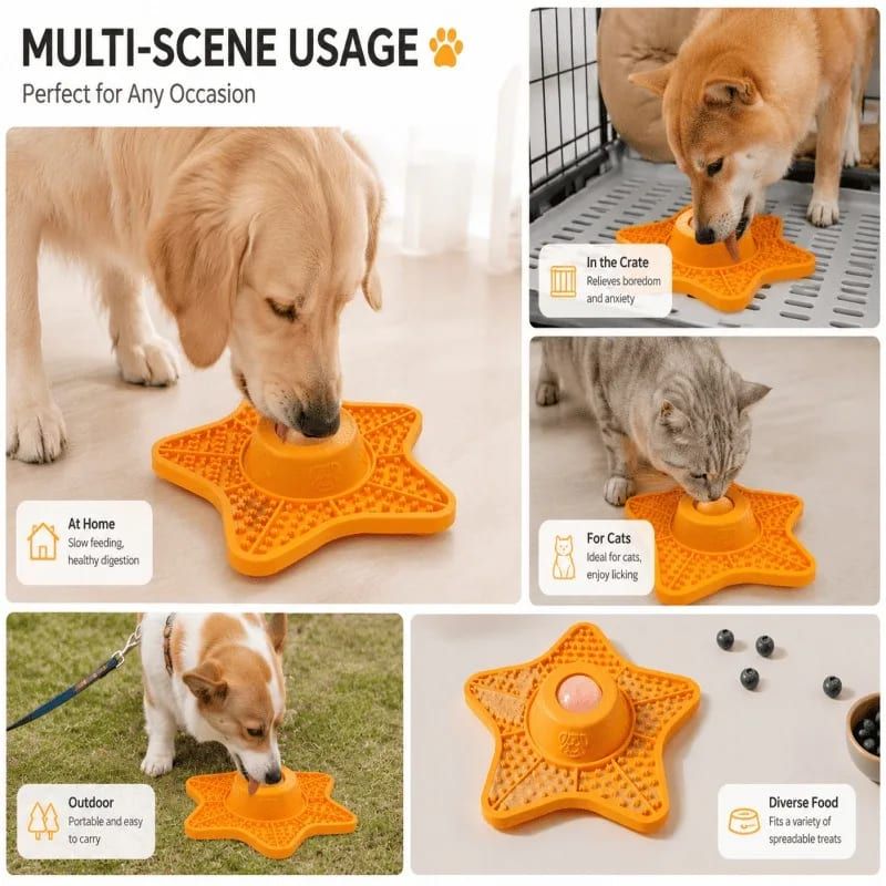 Innovative Two-in-One Star-Shaped Slow Feeder Lick Mat for All Breeds of Dogs and Cats – Our Original 5-Point Silicone Pad with Rolling Ball Insert — image 5