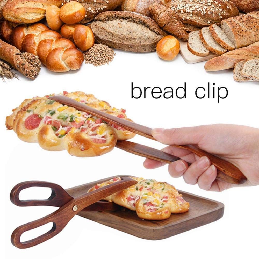 2 Packs Toaster Tongs Reusable Wood Cooking Tongs Scissor Wooden Kitchen Toast Barbecue Tongs BBQ Clip Buffet Food Tongs — image 3