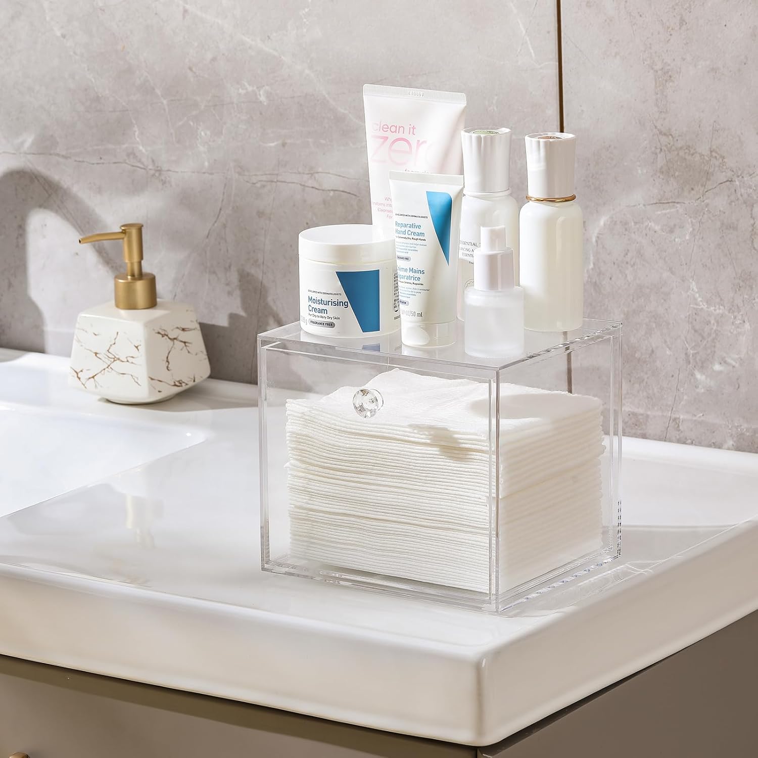 Disposable Face Towel Container Box Compatible with Clean Skin Club Clean Towel XL, AcrylicTowel Storage Bin with Drawer, Makeup Organizer stackable holder โ image 5