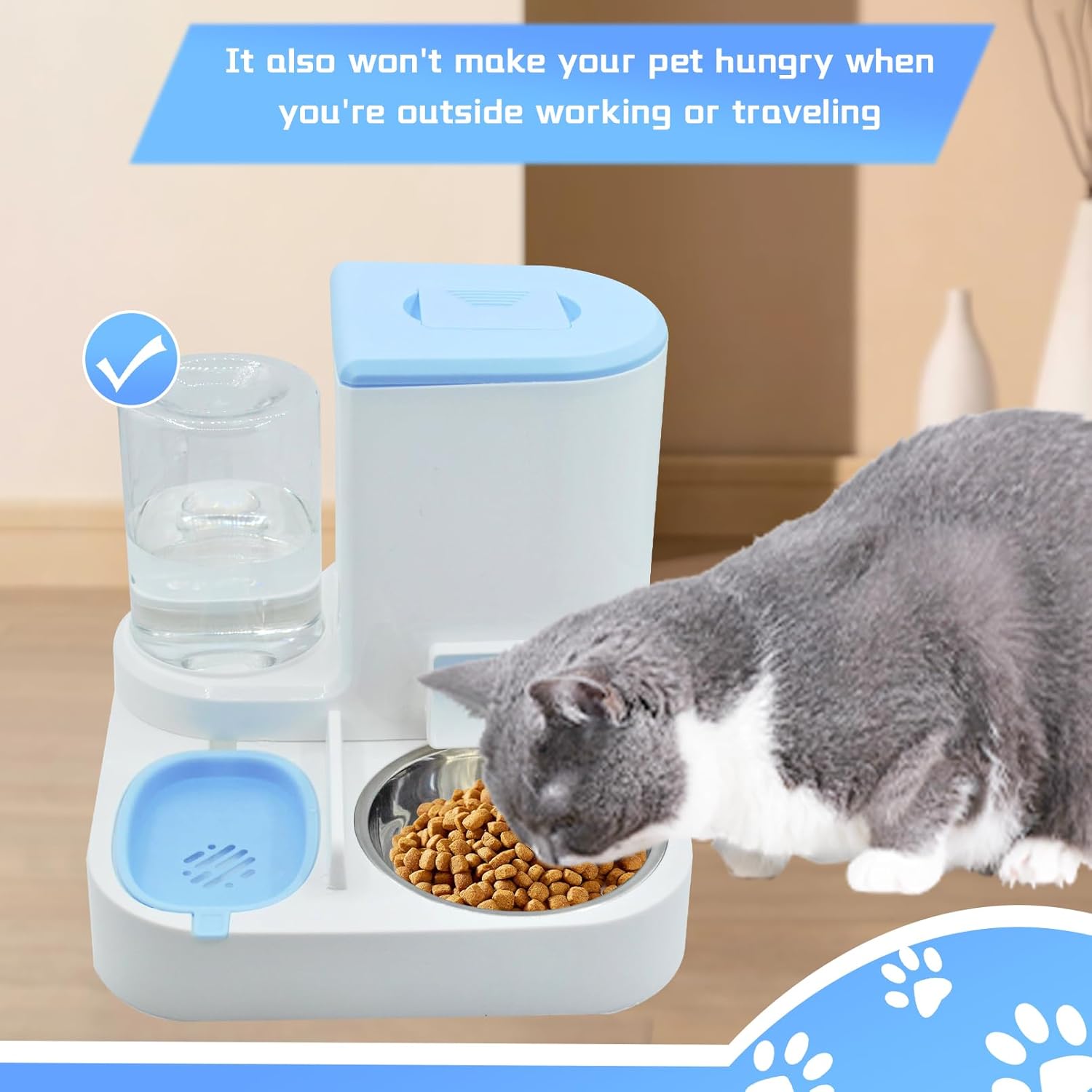 Automatic Pet Feeder and Water Bowl for Dogs and Cats - Blue — image 2