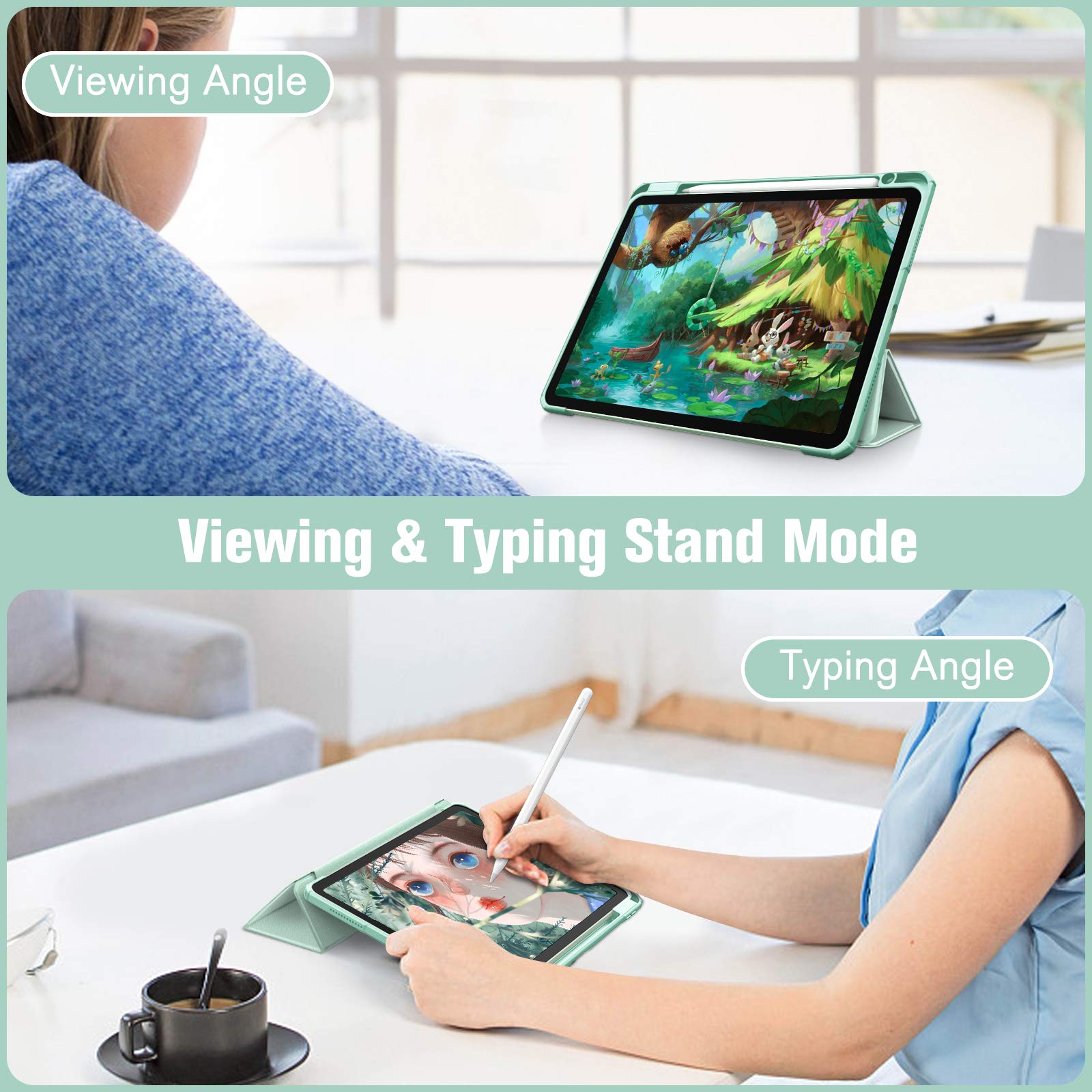 iPad 10th Case 10.9 Inch 2022 with Pencil Holder, Smart iPad Clear Case with Soft TPU Auto Wake Sleep Green โ image 2
