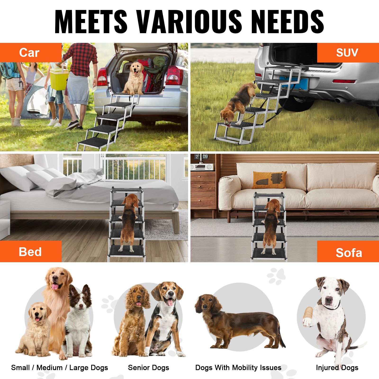 Dog Stair for Cars, Wide 5-step Dog Car Steps, Folding Dog Car Ramp with Nonslip Surface, Portable Pet Steps Lightweight Aluminum for Car, SUV and Truck โ image 6