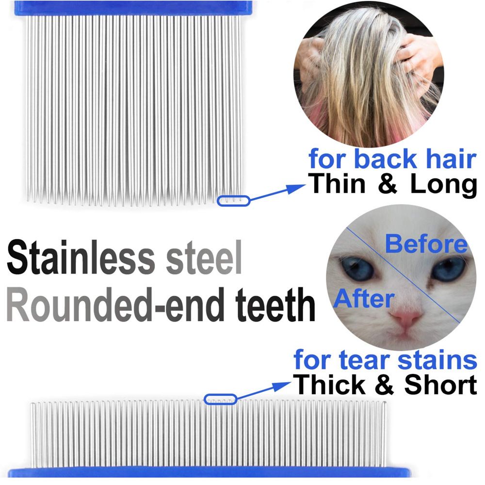 Thereisno 6 Pieces Set Pet Lice Combs Dog Grooming Flea Comb for Cat Tear Stain Comb for Removal Dandruff Hair Stain โ image 2
