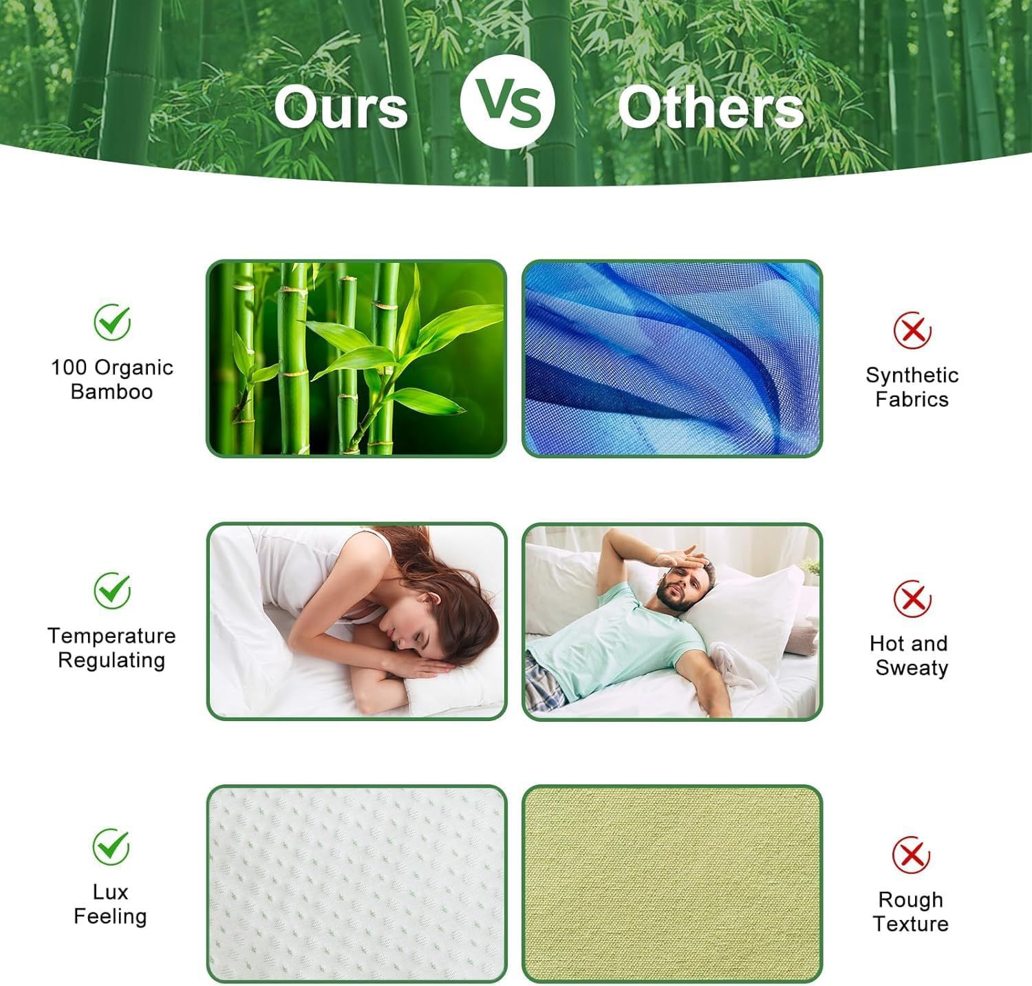 Waterproof Bamboo Pillow Protector Cover, 100% Bug Water Proof Zippered Pillow Cases Standard/Queen Size ( 2 Pack,White,48cm x 74cm) — image 6
