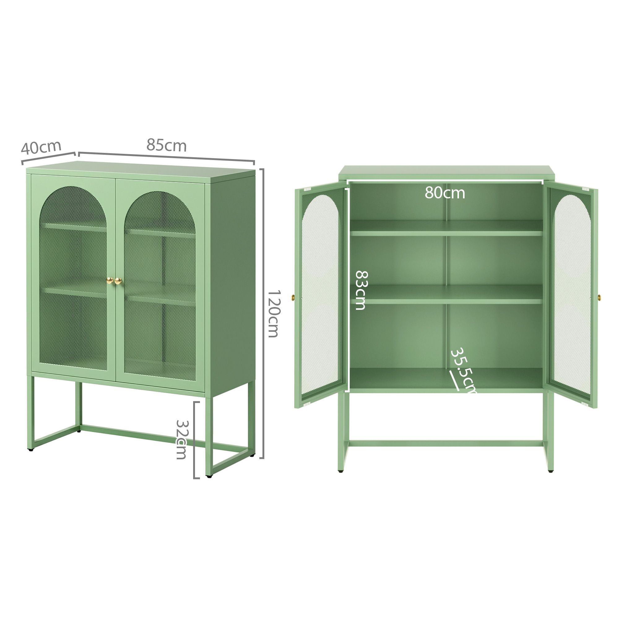 Artiss 2x Buffet Sideboard Cabinet ELMA Cupboard Storage Mesh Doors Metal Green — image 3
