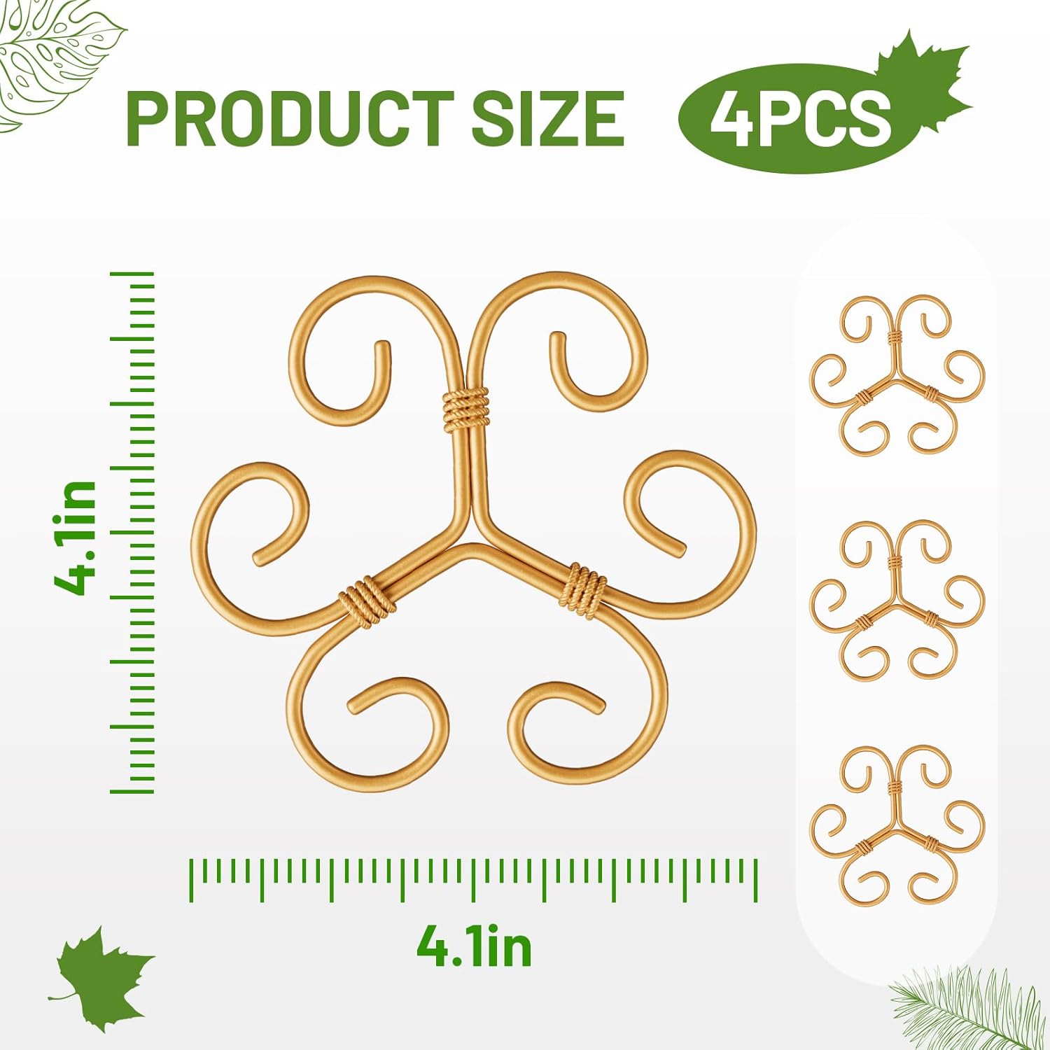 10.5cm x 10.5cm Gold Plant Stem Supports 4 Pack - Indoor Plant Stakes for Tall Plants, Monstera - Plant Anchoring Hooks for Indoor Gardens — image 2
