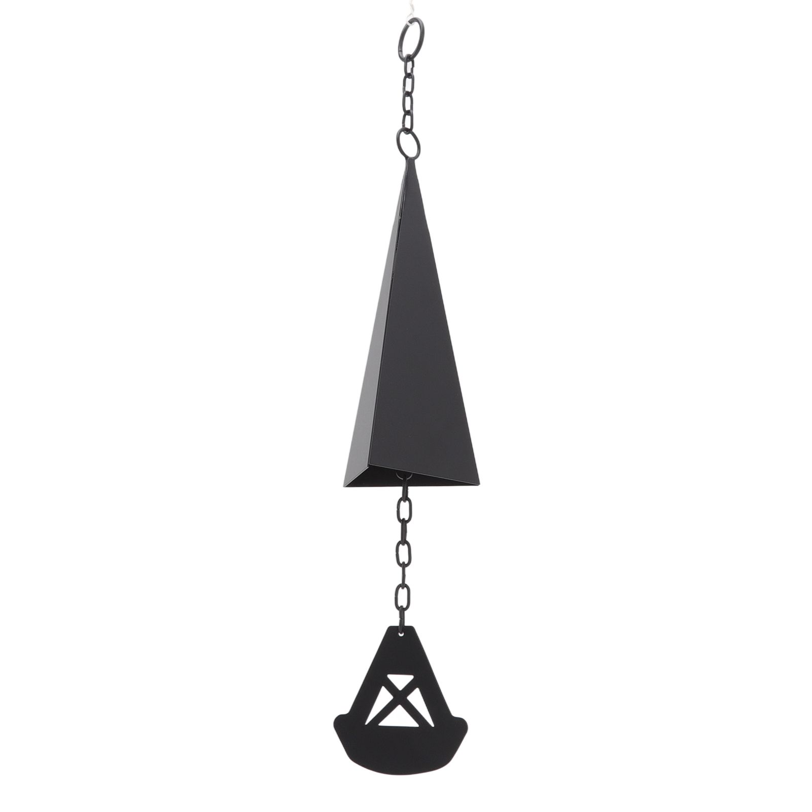 Triangular Wind Chimes Courtyard Bell Pendant Home Decoration Iron Black with Hanging Ring for Garden — image 4