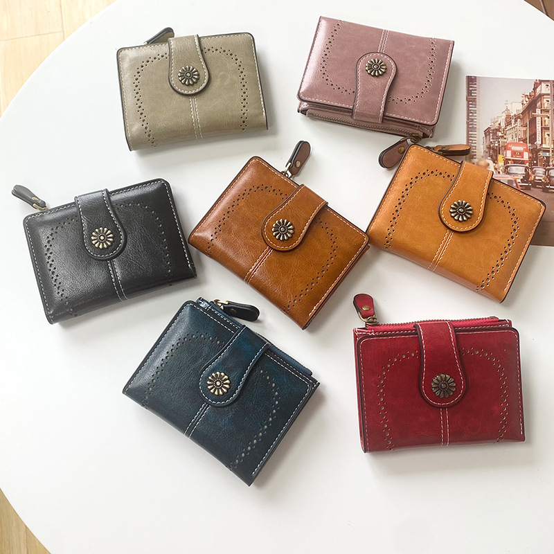 Black Vintage PU Leather Women's Short Wallet - Elegant Zipper Coin Pocket Multi-Function Card Holder โ image 2