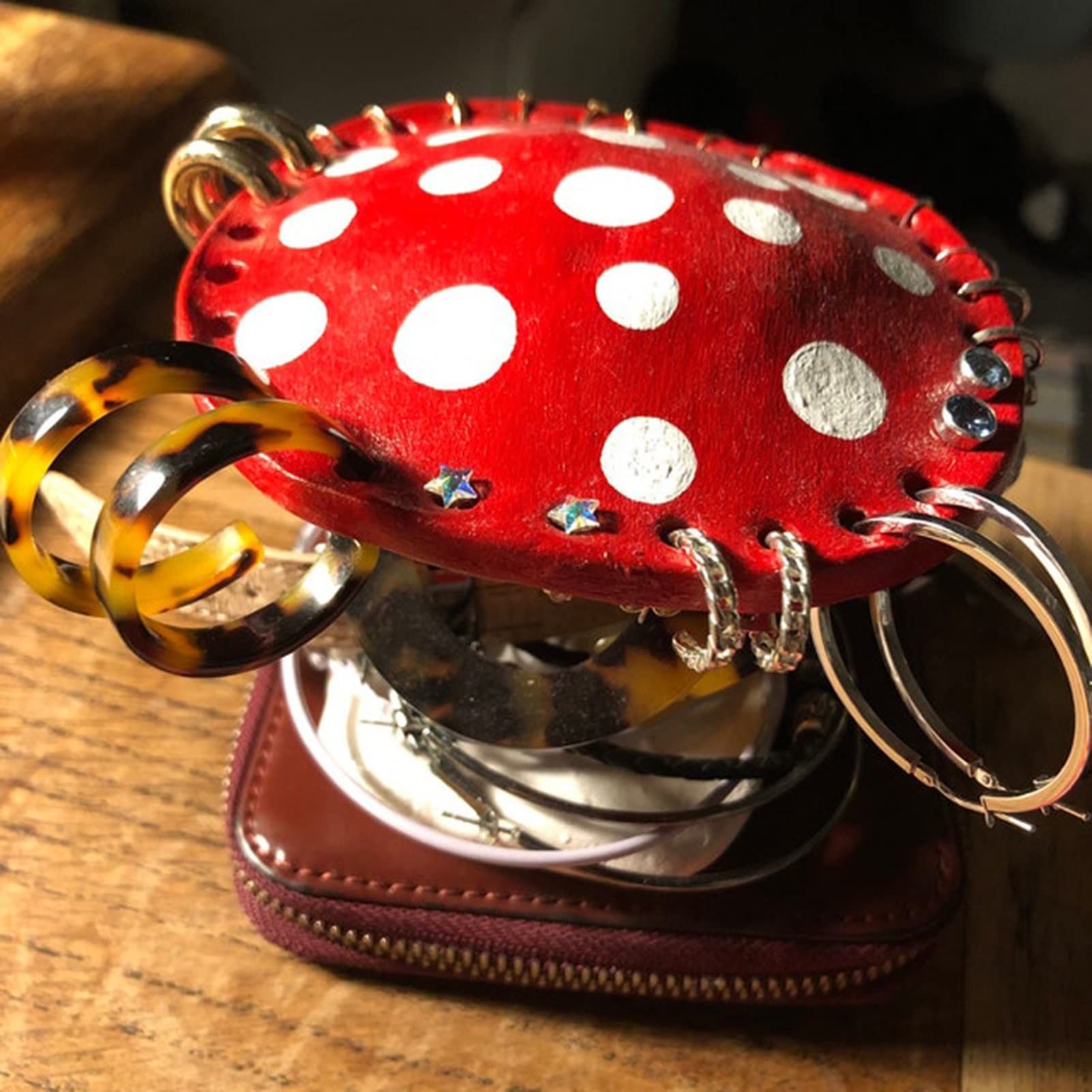 Cute Mushroom Earring Holder Organizer - Resin Mushroom Jewelry Holder with 26 Holes Hanging Earrings Display Rack Jewelry Stand โ image 2