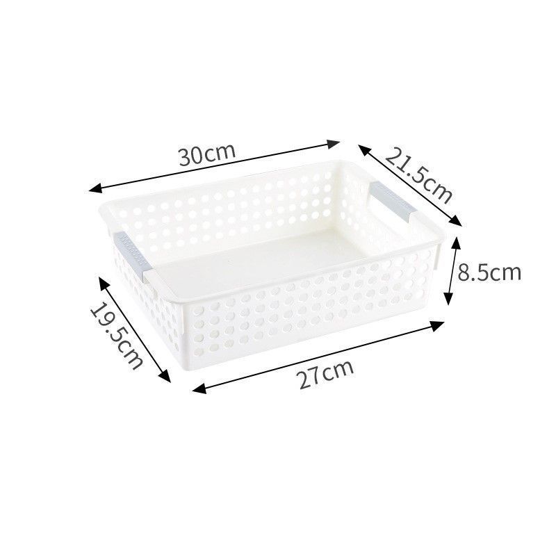 Shallow Plastic Storage Basket, Medium Size, 11.81x8.46x3.35in, White, Desk & Kitchen Organizer For Sundries, Elegant Housewarming Gift