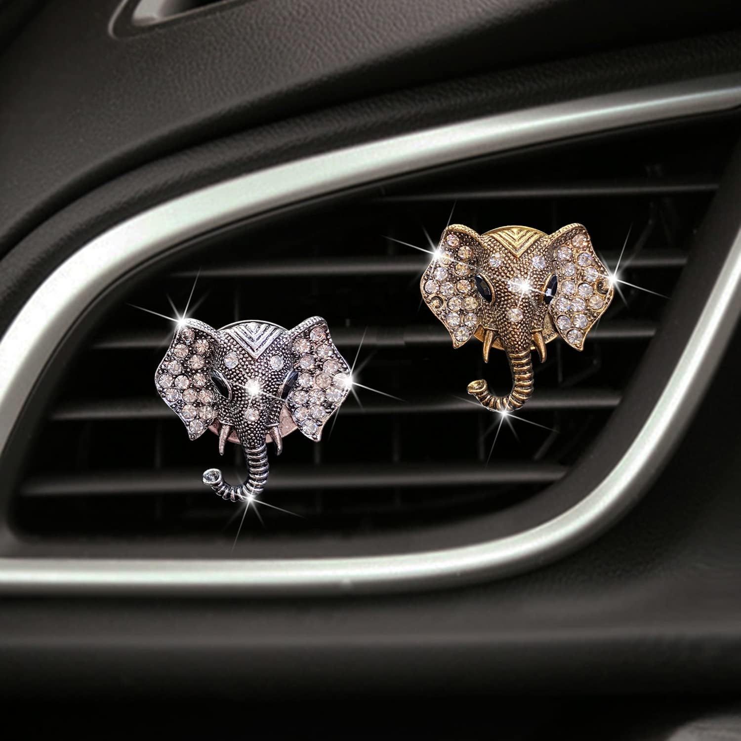 Bling Rhinestone Elephants Head Car Air Vent Clip Dashboard Outlet Clip Air Freshener Vent Clips Decorative Cute Car Decor — image 2