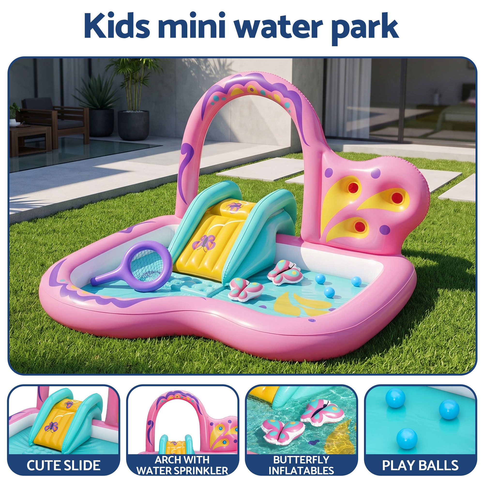 Bestway Inflatable Butterfly Kids Play Pool Park with Slide 180cm Pink โ image 4