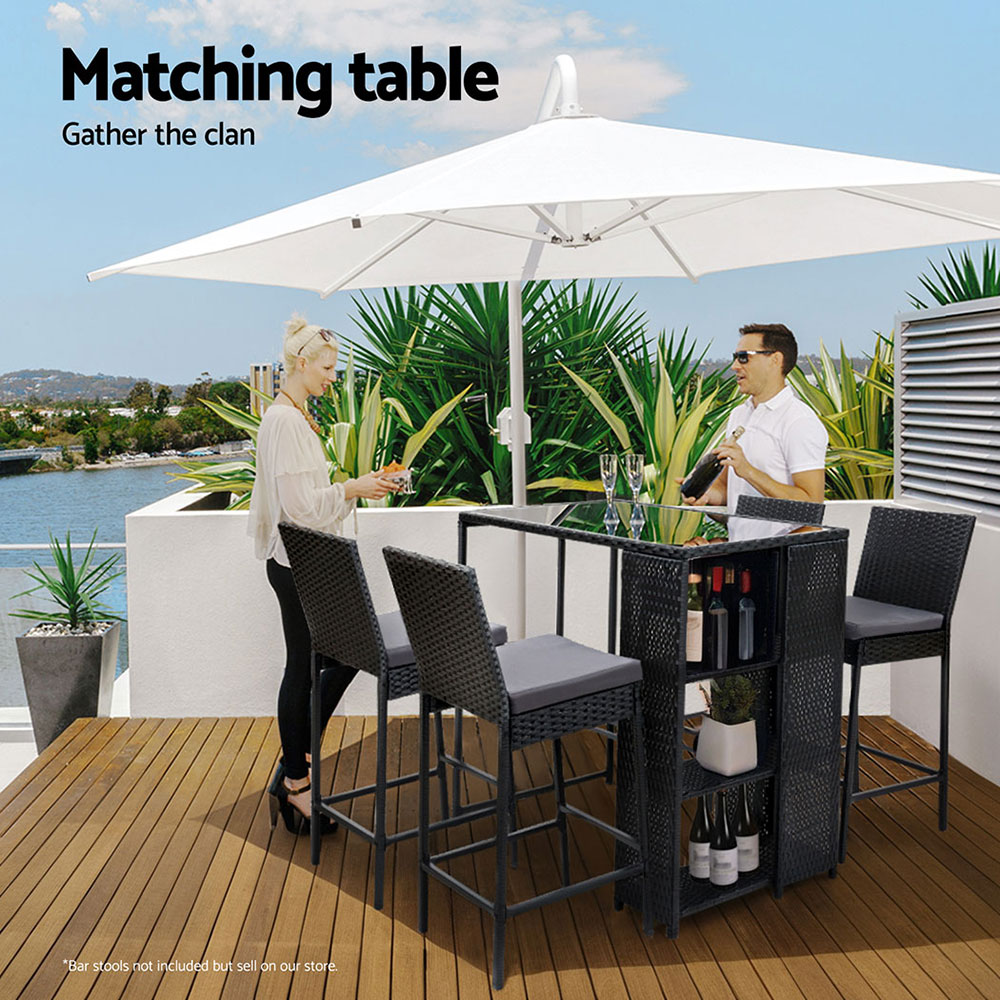 Gardeon Outdoor Bar Table Wicker Dining Bistro Glass Desk Steel Patio Furniture Black โ image 6