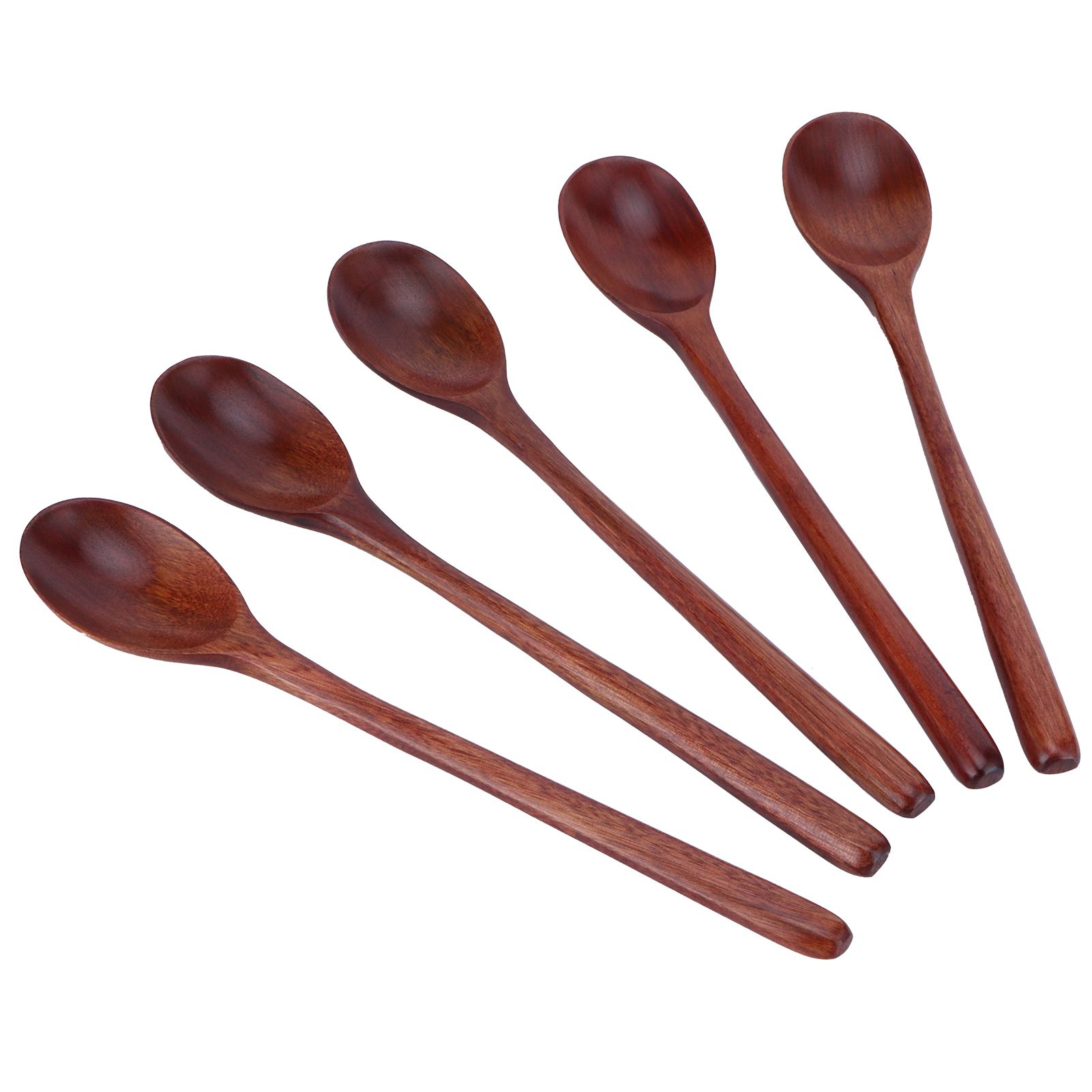 5PCS Wooden Spoon with Long Handle Soup Spoon for Barbecue Camping Party Home KitchenPaint Color — image 4