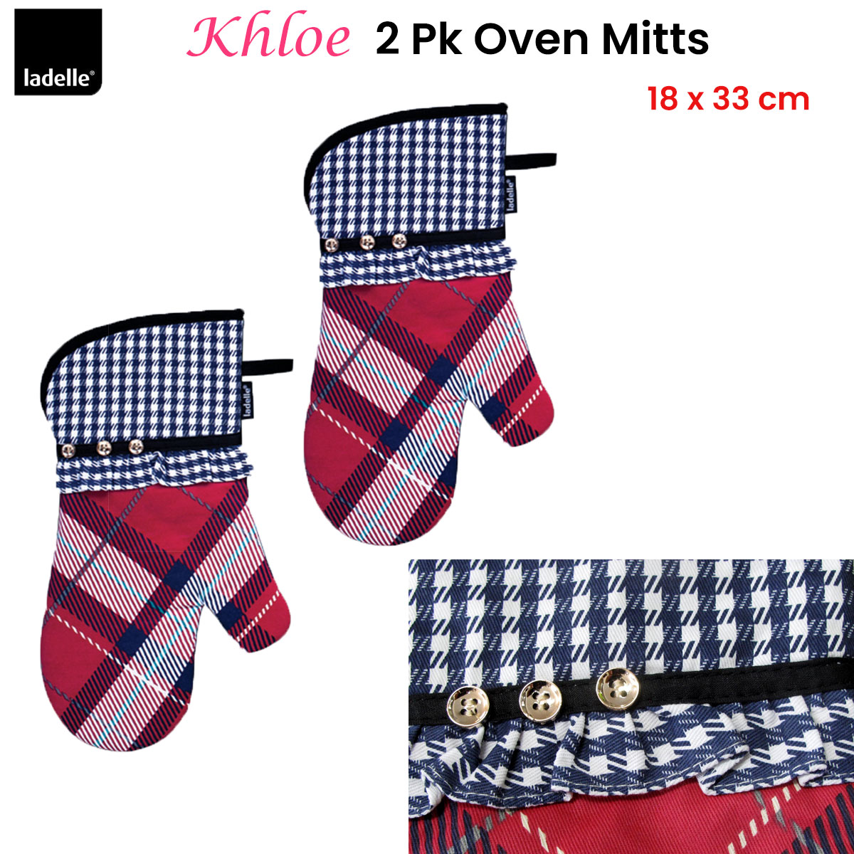 Ladelle Khloe Multi Set of 2 Oven Mitts 18 x 33 cm โ image 2