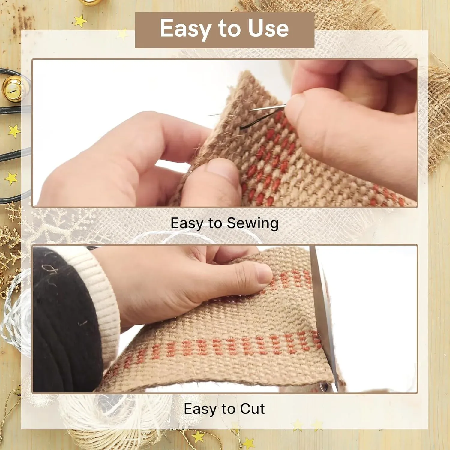 Jute Webbing Tape Roll, Natural Burlap Upholstery Strap for Chair Repair, Red Stitch 3.5 In x 5M โ image 4