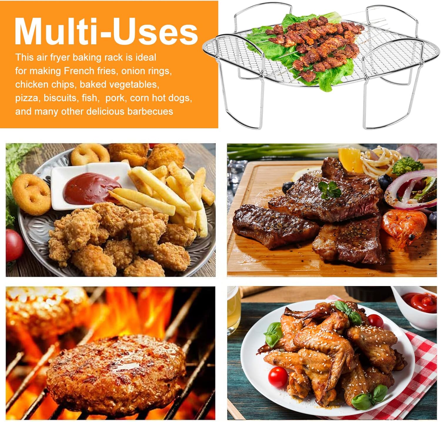 Square air fryer rack - Air fryer baking pan - Air fryer accessories - Stainless steel - 20 cm โ image 3