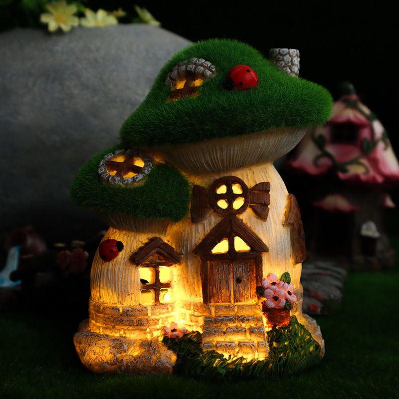 Mushroom Garden Statues with Outdoor Solar Light for Garden Decor, Green Flocked Decorations Resin Fairy House Accessories, Outdoor Decor Yard Gifts for Mom — image 2