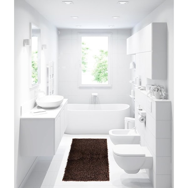 Bathroom Mat Chenille Dark Brown, Fluffy Bathroom Mat (50 x 80 cm) Coffee โ image 4