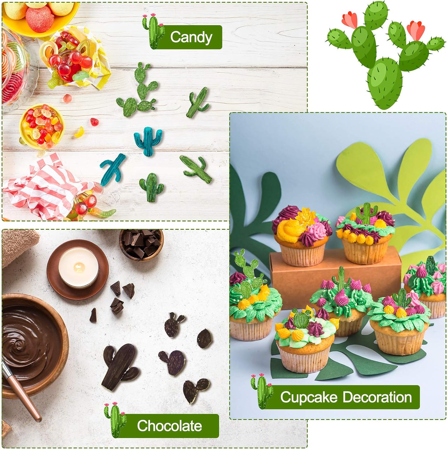 3 Pieces Cactus Silicone Fondant Moulds Cacti Hawaiian Cake Moulds Set for Making Sugar Chocolate Candy Gum Paste Cupcake Cake Decoration Supplies โ image 6