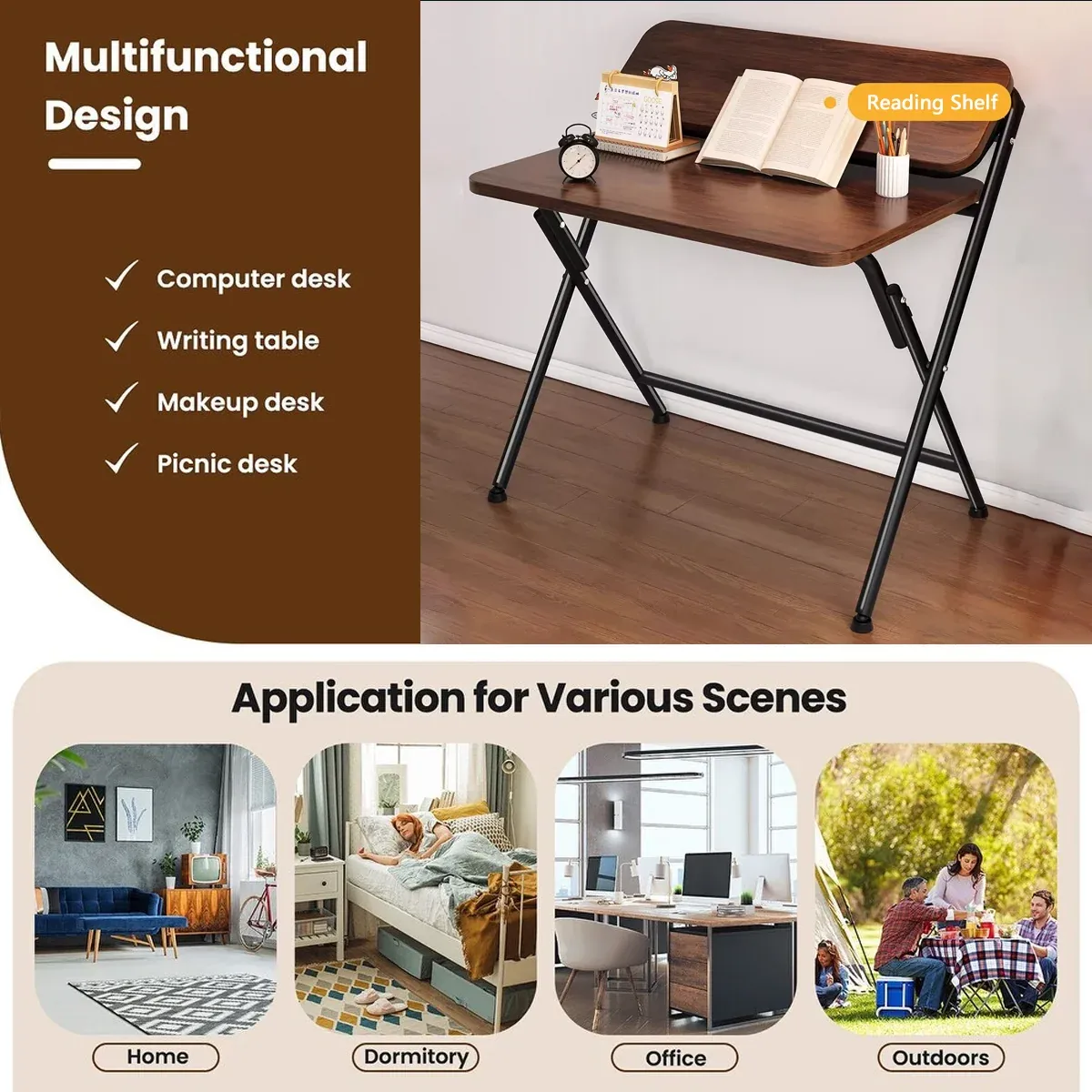 Portable Folding Desk Table X-Shaped Stable for Home Office Study — image 4