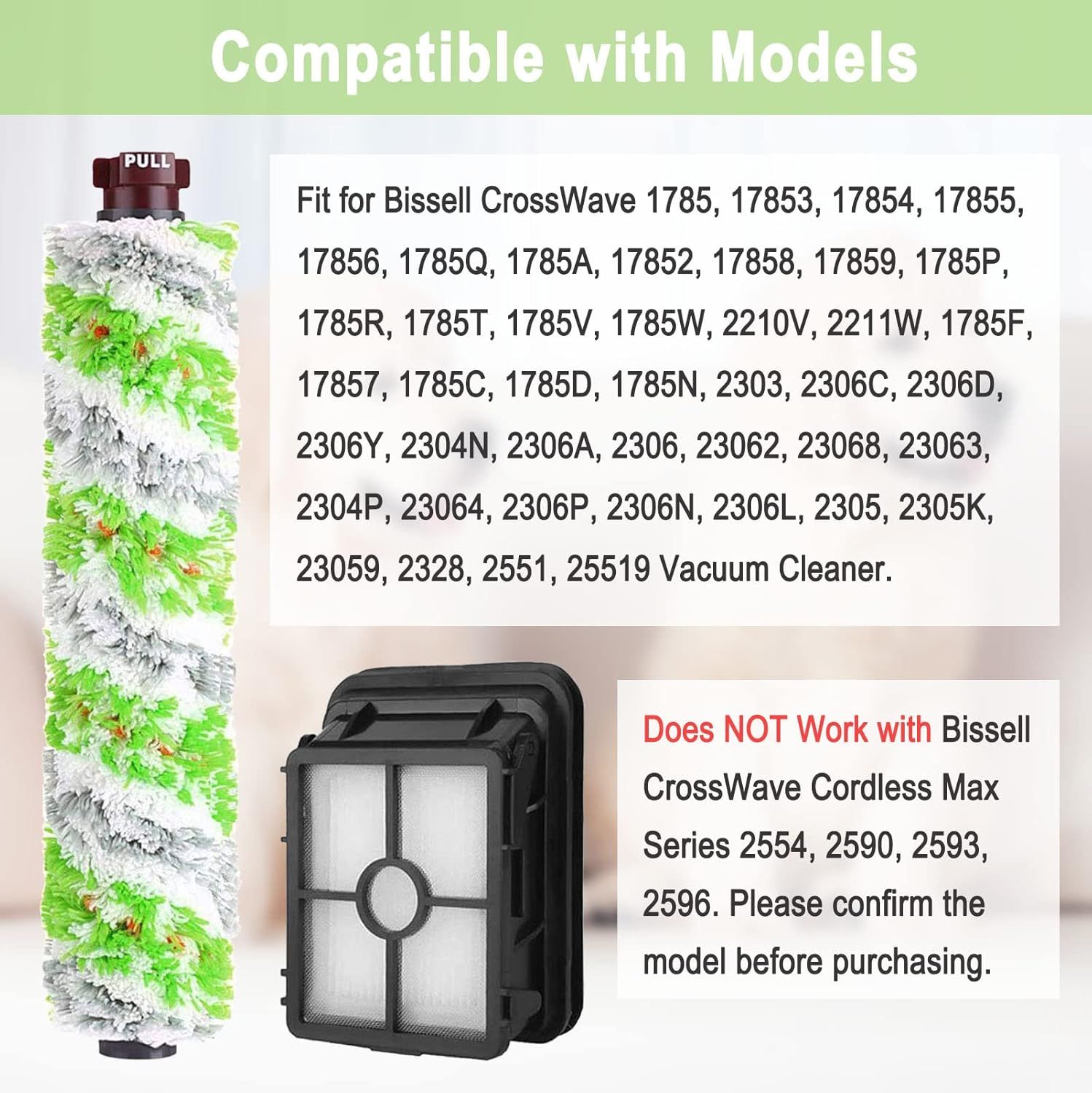8 Pack Replacement Parts or Bissell CrossWave Pet Pro 2306A & CrossWave 1785 Series 3888A Vacuum Cleaner, 4 Pack 2460 Brush Rolls, 4 Pack 1866 ilters, Compare — image 3