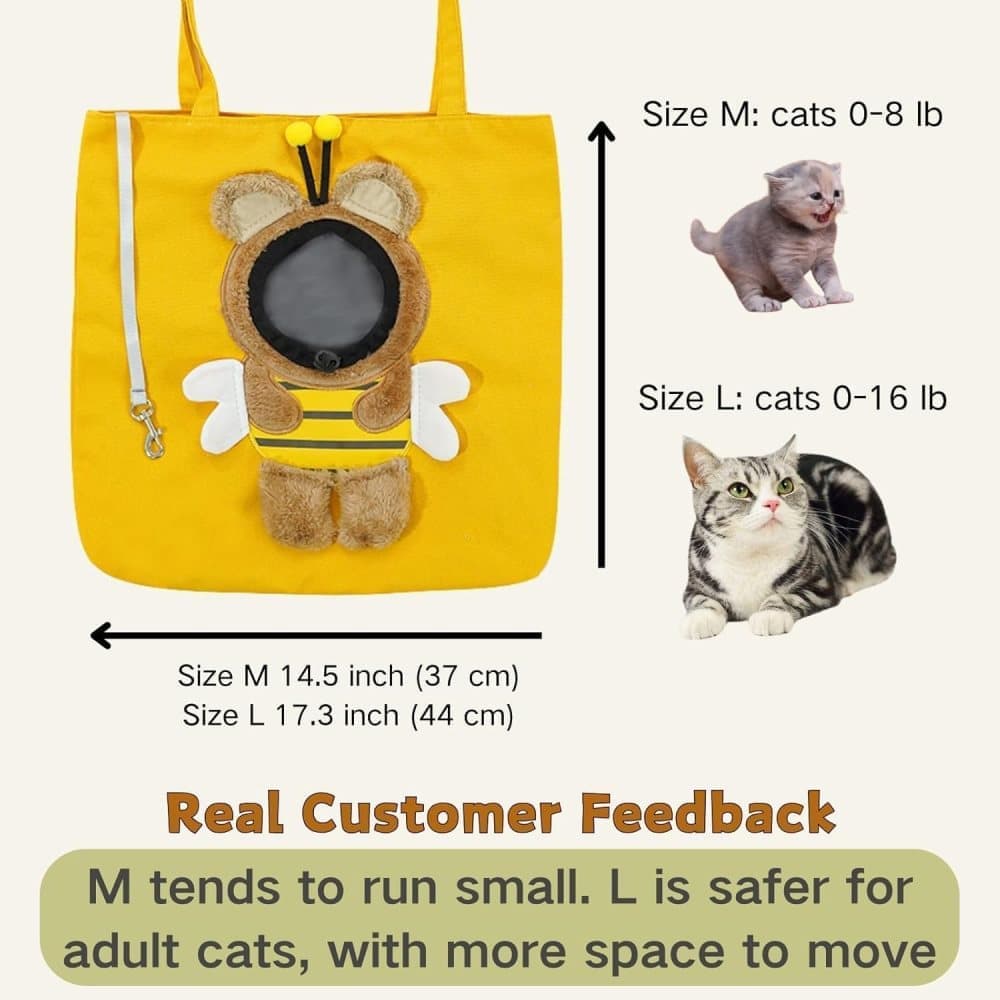 Pet Bag for Small Dogs and Cats, Portable Shoulder Bag with Hands-Free Side Opening, Cat Motif, Yellow, 37x37cm โ image 2