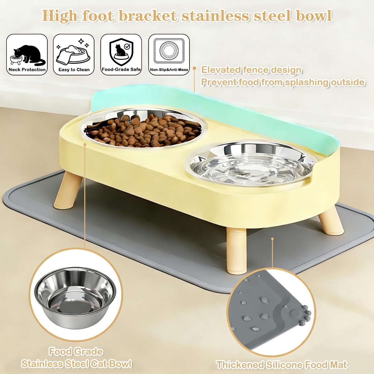 Cat Feeder Elevated Cat Feeder Dual-Bowl Cat Feeder Cat Food Bowl Cat Water — image 6