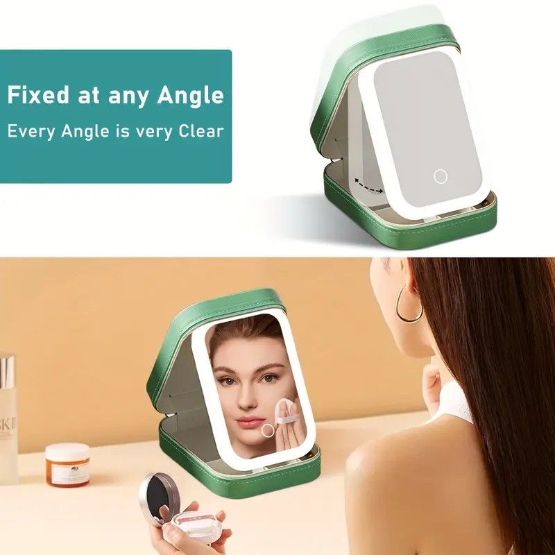 Portable 3-Light LED Makeup Mirror with Organizer β Travel Vanity Case, Rechargeable Touch Control Makeup Box for Home & Travel(WHITE) β image 2