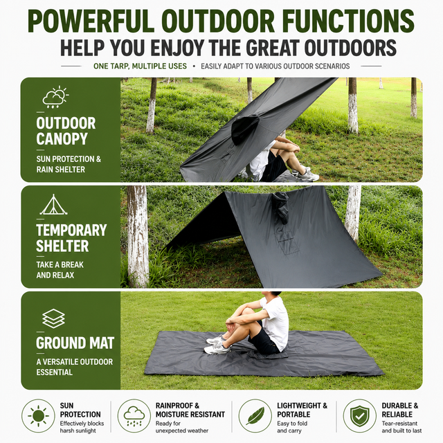 3-in-1 Blue Camping Rain Poncho / Outdoor Shelter Tarp / Ground Sheet (82.7 x 55 inch) with 2 Pairs Rain Shoe Covers - Large Backpack Coverage, Drawstring Hood โ image 3