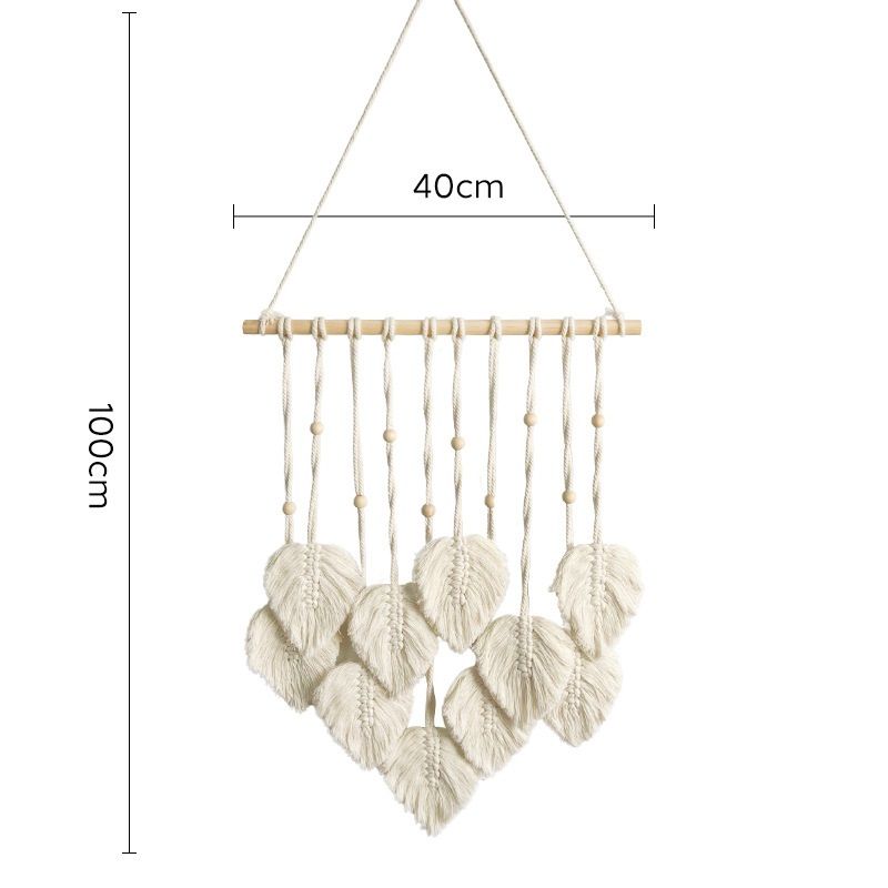 White 40*100cm Handmade Macrame Leaf Wall Hanging - Cotton Boho Tapestry, Machine Washable- Nordic Style Decor for Bedroom, Living Room, Nursery