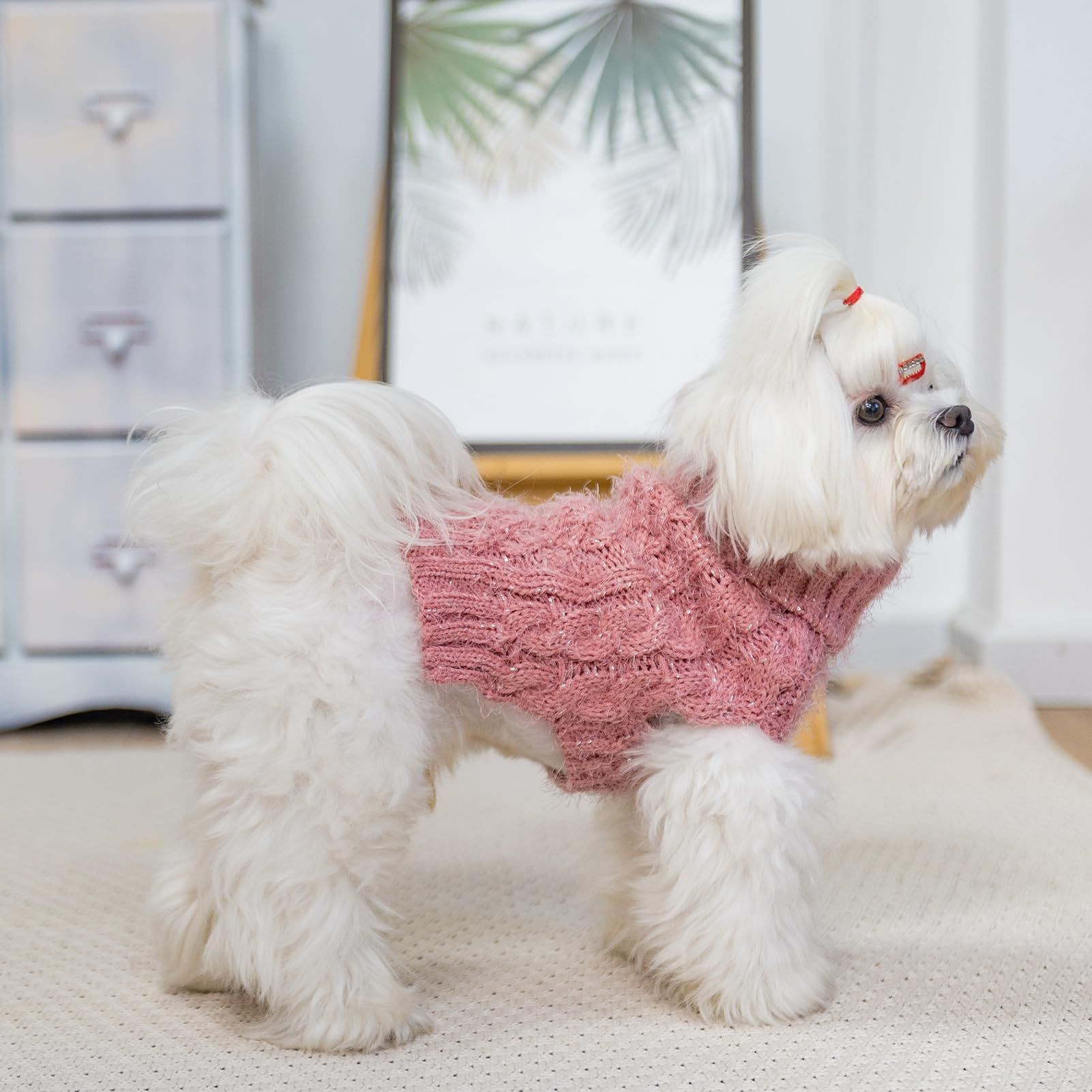 Turtleneck Small Dog Sweater - Classic Cable Knit Winter Coat Dog Cold Weather Clothes for Small Dogs Puppy — image 5