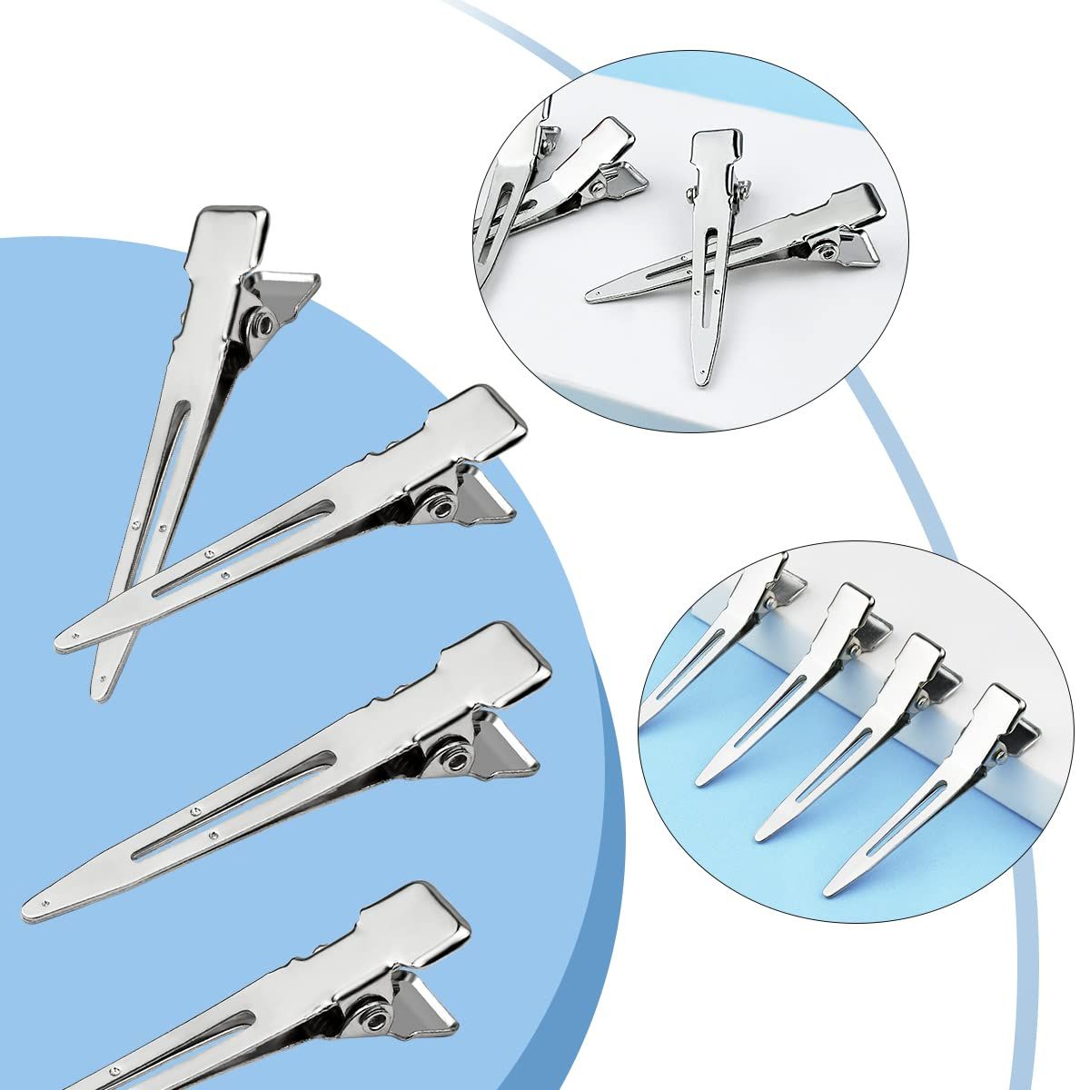 50 Pack Metal Duckbill Hair Clips, Single Prong Sectioning Clips for Hair Styling, Colouring, Extensions, Bows and Salon Use, Silver, 4.5 cm — image 4
