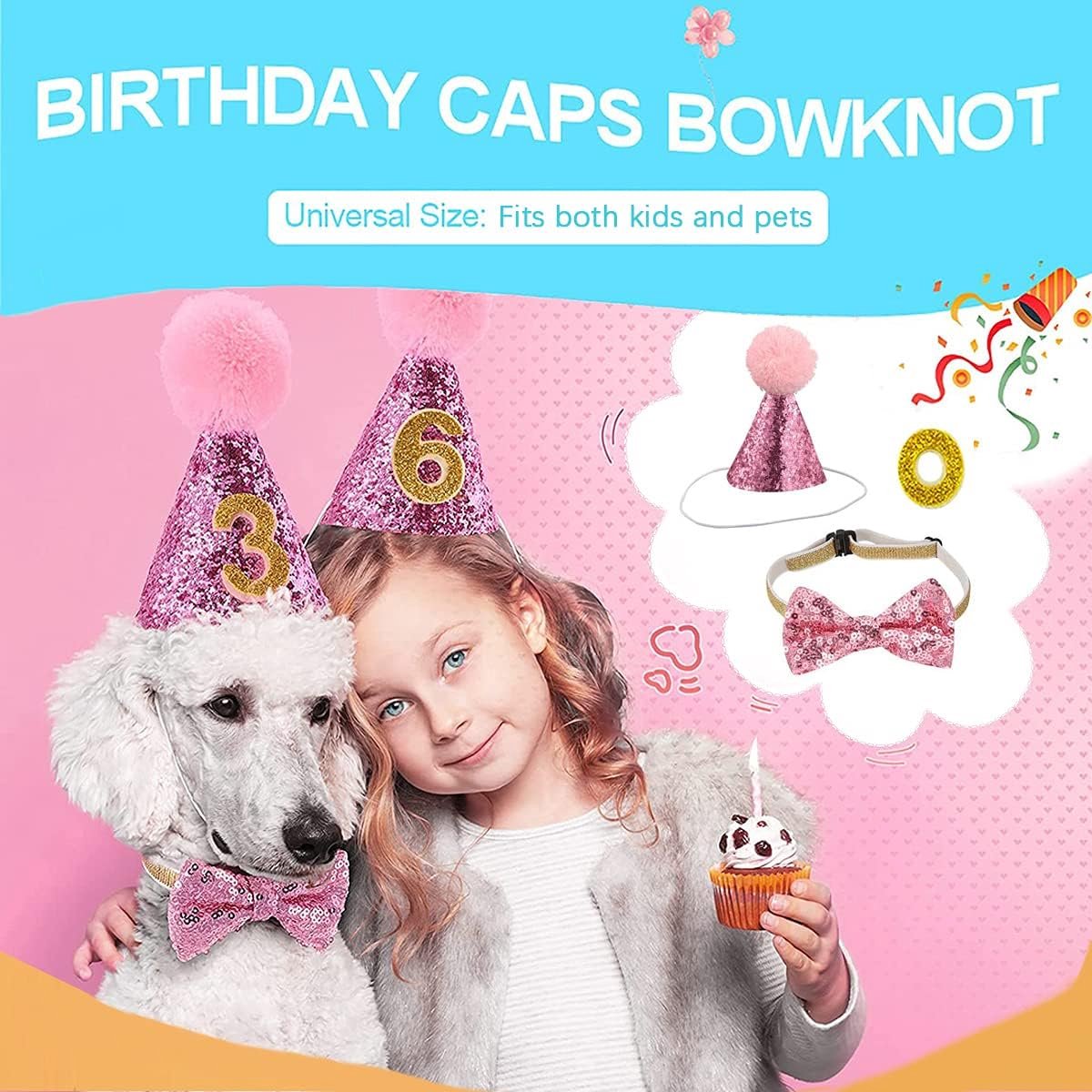 Birthday hats for dogs/cats - Party hat set for dogs - Includes bow tie and blue number - Suitable as decoration for a puppy or kitten - Clothing, headwear and — image 3