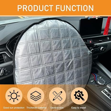 2Pcs Car Steering Wheel Cover Sun Shade, Aluminum Film Car Wheel Cover Heat Insulation Cooling, Thickened Anti-aging Foldable Reflective Protector, for Most โ image 3
