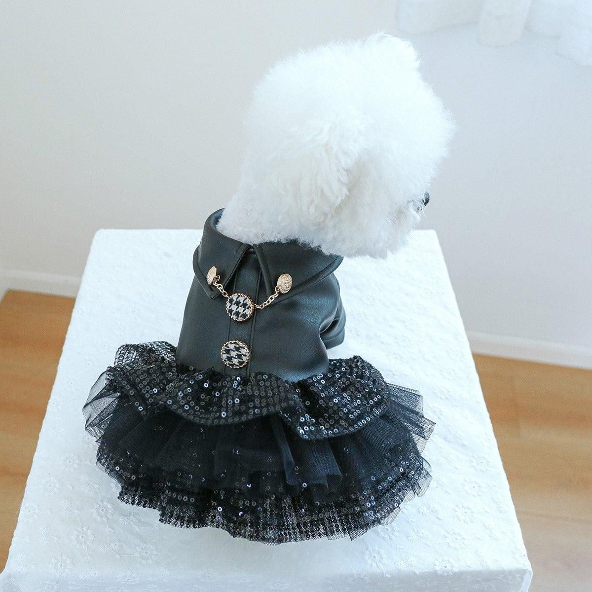Autumn Winter Pet Dog Cat Dress Faux Leather Sequin Skirt Outfit for Small Dogs - L — image 4